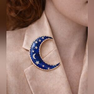 Blue Moon Crescent Gold Brooch